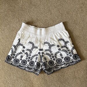J. Crew White Embroidered Women’s Shorts with Navy Floral Detail